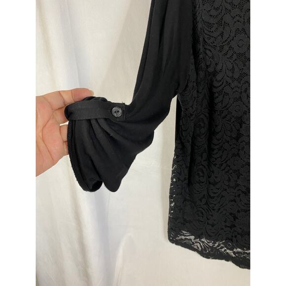 Apt. 9 Black Lace Overlay Relaxed Fit 3/4 Sleeve V Neck Tunic Blouse 1X - Picture 3 of 9